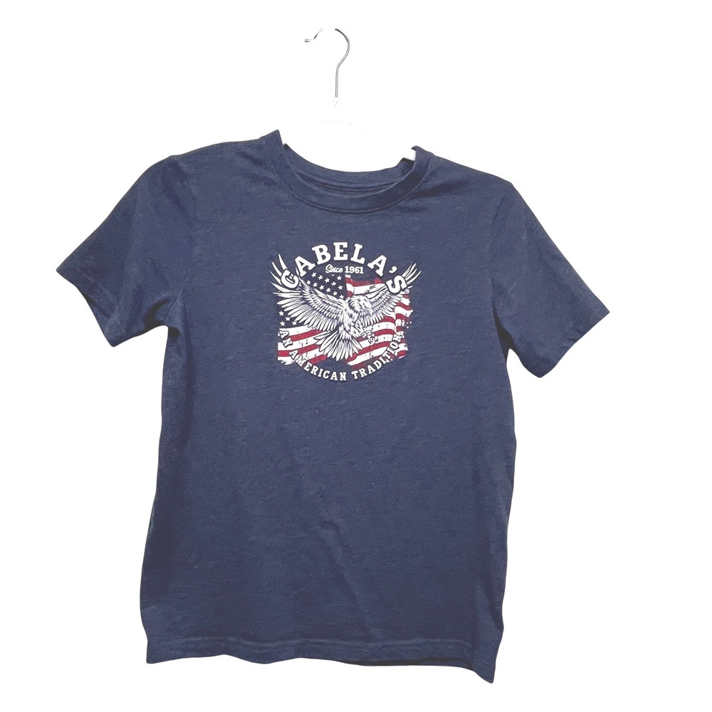 Cabelas Boys XL Navy Blue American Tradition Eagle Flag Graphic T-Shirt